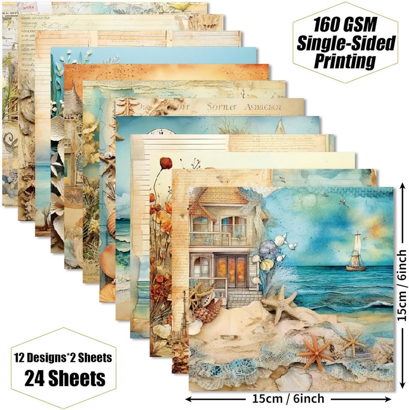 WLXTREE Beach House Scrapbook Paper Pad - 6x6 Sea Themed Travel & Vacation Scrapbooking Supplies Paper for DIY Decorative Background Cardmaking Art Journaling Planner Origami Crafts - Image 2
